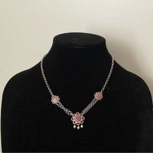 Brighton Silver plated, pink enamel, garden flower necklace, double sided